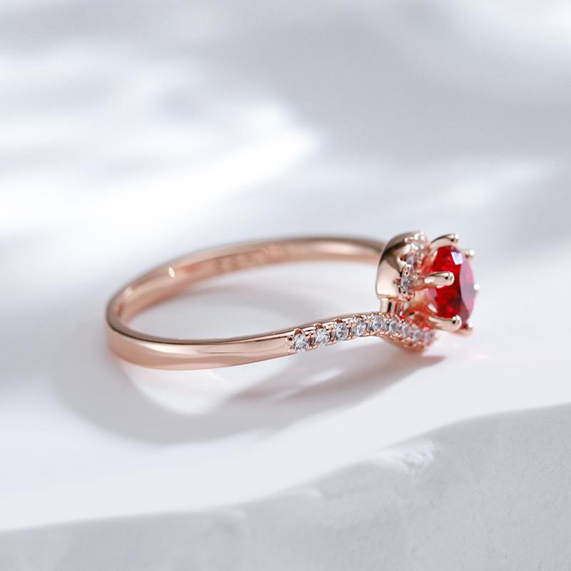 Trend Ehering für Damen in Roségoldfarbe Rund Roter natürlicher Zirkon Accessoires Täglicher feiner Schmuck Kristallgeschenk