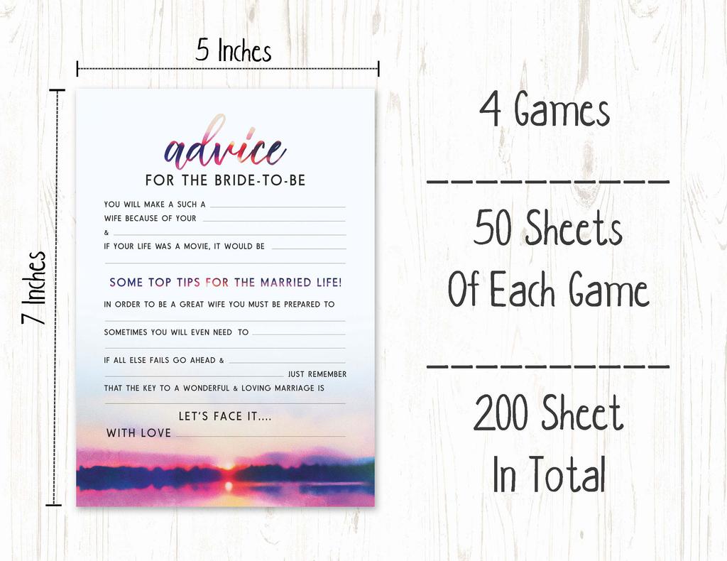 Inkdotpot Bachelorette Party Games Set Bundle Of 4(50 Sheets Each) w Miss to Mrs Gold Banner Nature Fun Bridal Shower Games