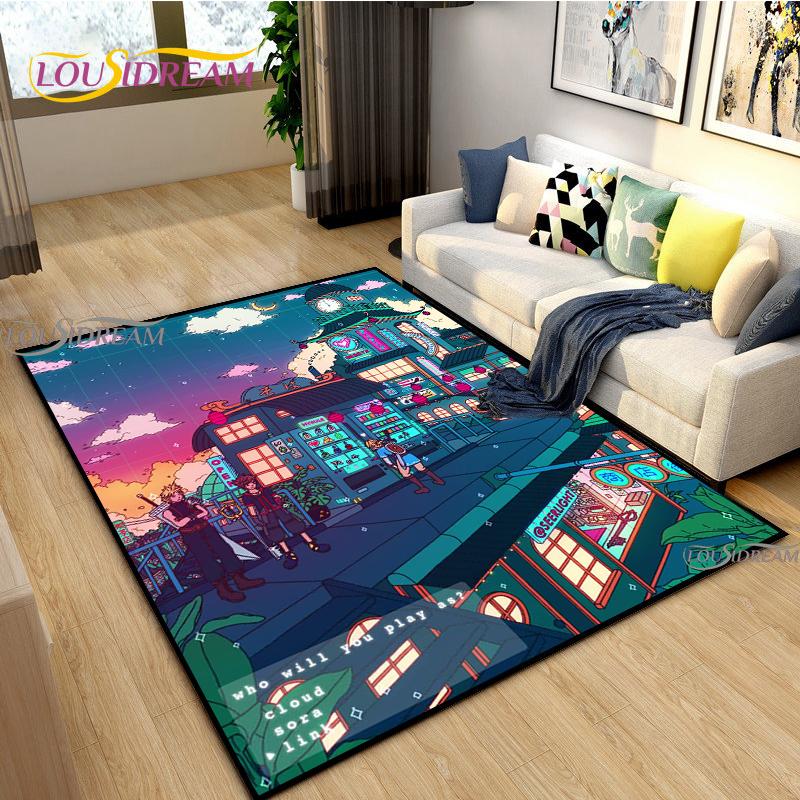 

Японское Аниме Ночной Пейзаж Ковры Детская Игровая Напольная Подстилка Alfombra Мультяшные Ковры Современный Домашний Декор Гостиной Моющийся Напольный Ковер 40x60cm