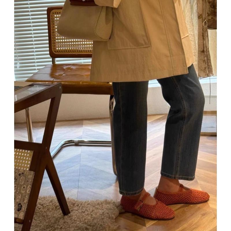 New Handmade Women Woven Flats Retro Baotou Sandals Shallow Mouth Flat Ballet Shoes Genuine Leather Mary Jane Shoes for Women