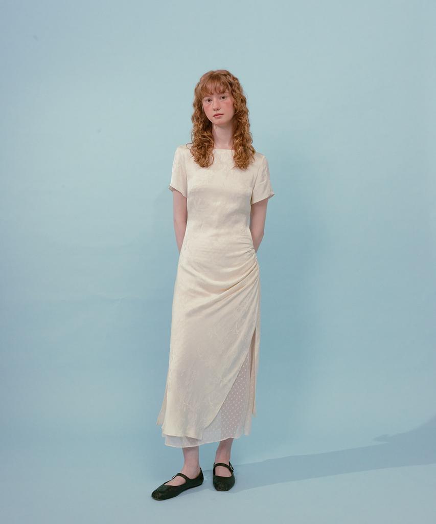 Lulu Seoul Drape Half Sleeve Dress (Ivory)