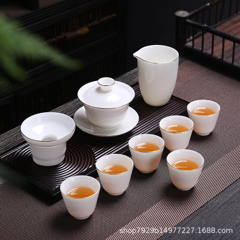 Dehua Yangzhi Jade White Porcelain Tea Set Kung Fu Tea Cup Business Event High-end Gift Box Set CustomizableLOGO