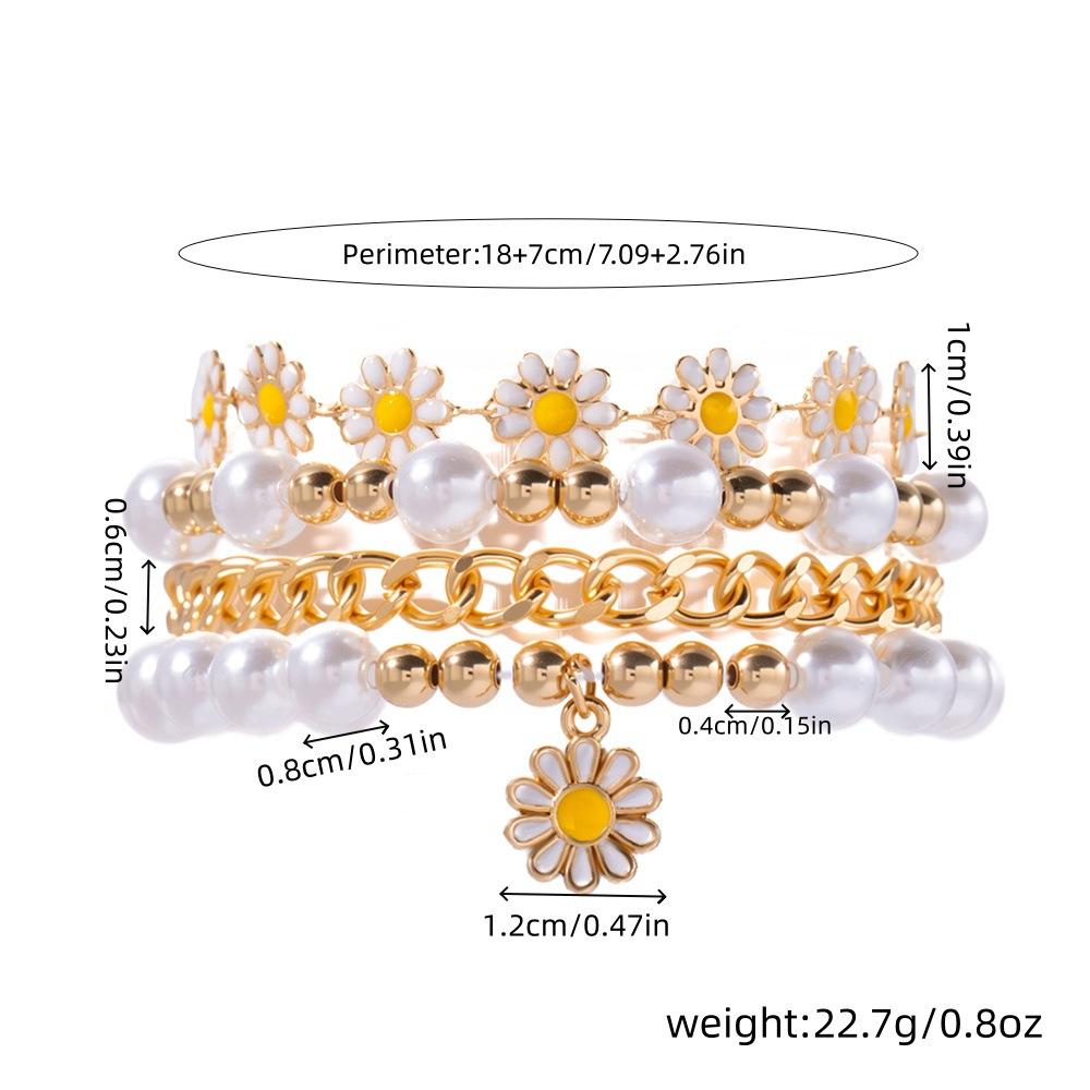 European and American summer vacation wind flower bracelet set Bohemian beach wind daisy pearl bracelet