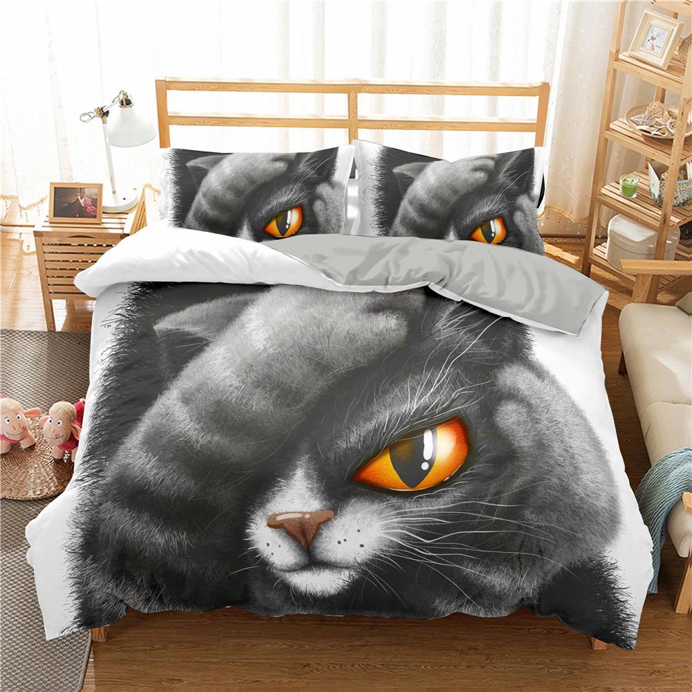 Cartoon Cat Duvet Cover Spaceship Outer Space Pet Animal Golden Line Cover for Kid Boys Girls Youth Gifts for Bedroom Decoration