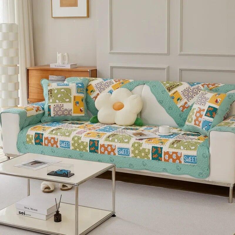 

Korean Floral Cotton Sofa Cover Non Slip Couch Cushions Universal Living Room Sofa Mat Four Seasons Couch Towel 70x70cm 1pcs