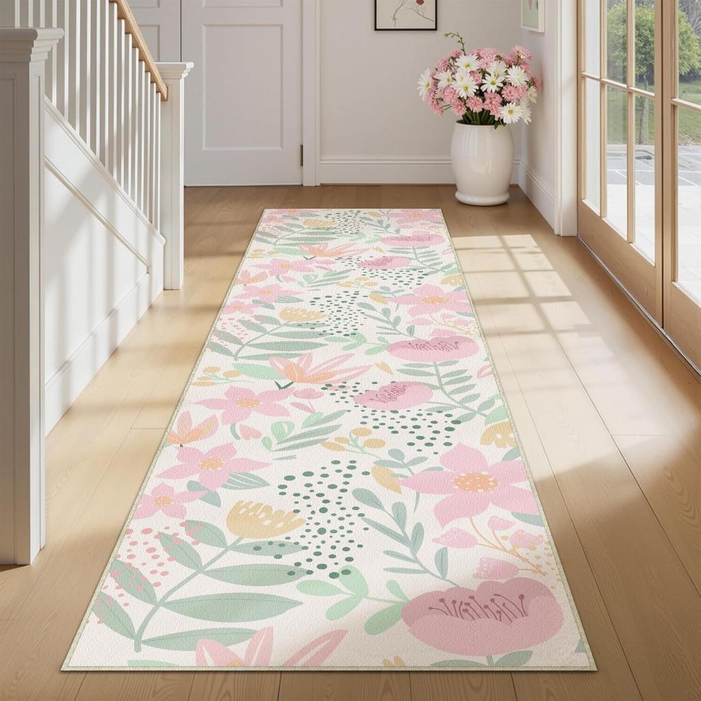 Retro Runner Rug Stylish Small Fresh Floral Print Bedroom Bedside Carpet Foldable Machine Washable Non-slip Corridor Mats Tapis