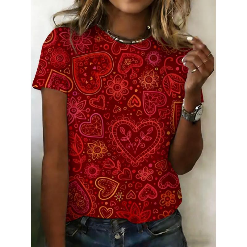 Crew Neck T-shirt Love Short Sleeve Fashion Women's Clothing 3D Love Print Love T-shirt