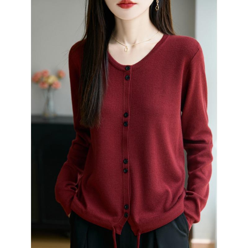 

Кардиган из шерсти мериноса женский, дизайн с двойной пряжкой, кулиска на талии, короткое пальто, можно носить осенью и зимой XL