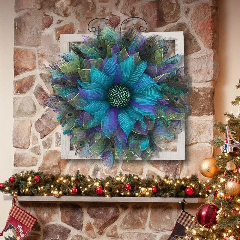 Peacock Feather Wreath Festive Event Decor Natural Materials Seasonal Home Decor