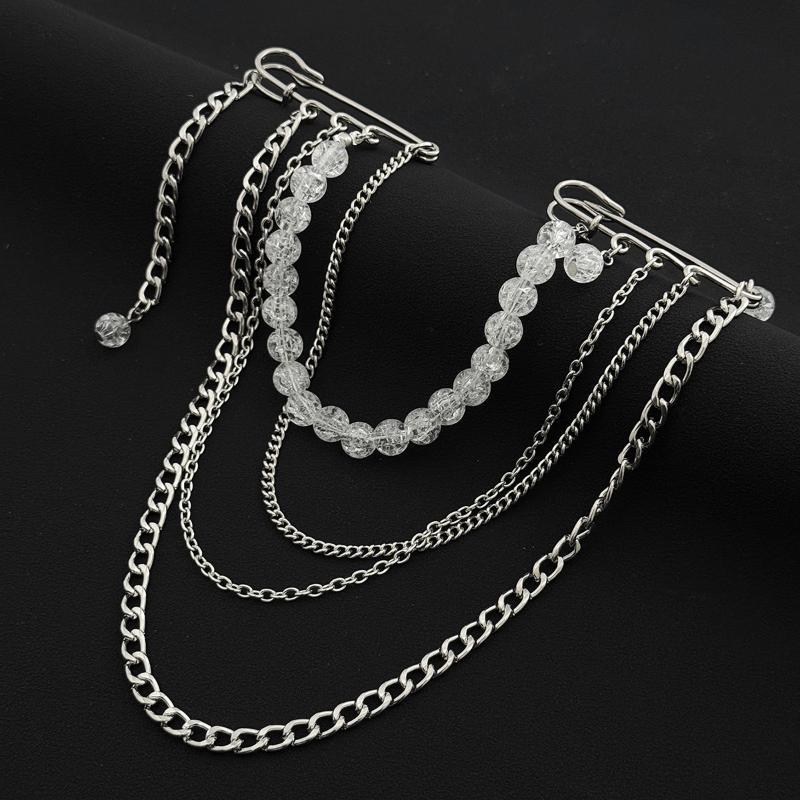 Creative Multi-Layer Bead Chain Brooch With Clear Crystal Beads Multi Chains Multi Functional Fashion Clothing Pin Jewelry