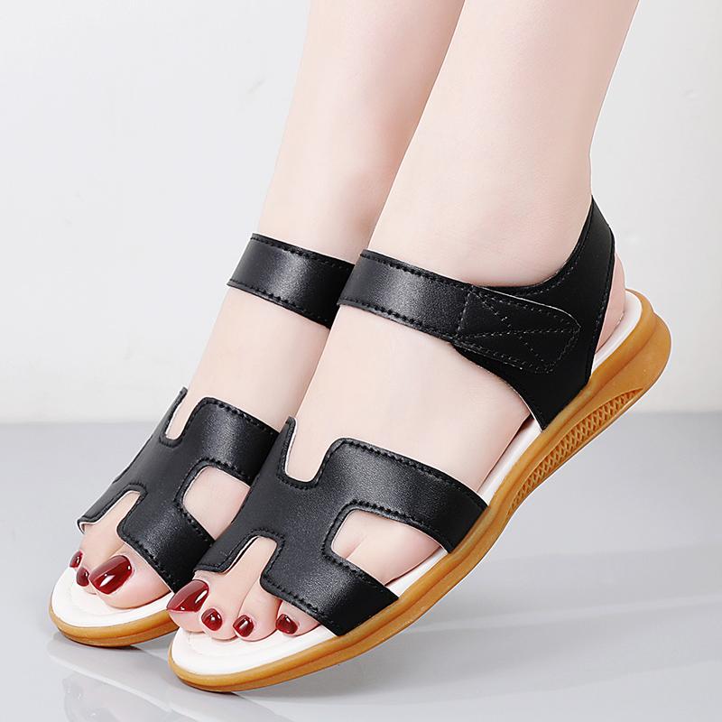 Women Black Sandals Summer White Dressy Open Toe Casual Flats Sandals Plus Size