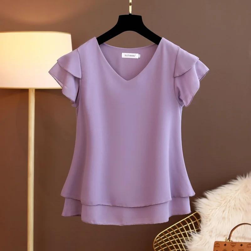 

Женские свободные модные уютные топы с v-образным вырезом, повседневные летние рубашки, элегантные шифоновые блузки больших размеров