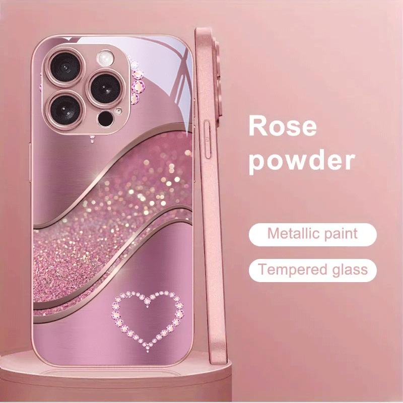 Corazón de Diamante Rosa Brillante Patrón de Moda Rosa para Funda Trasera de iPhone 17 16 Pro Max 15 14 13 12 11 PROMAX