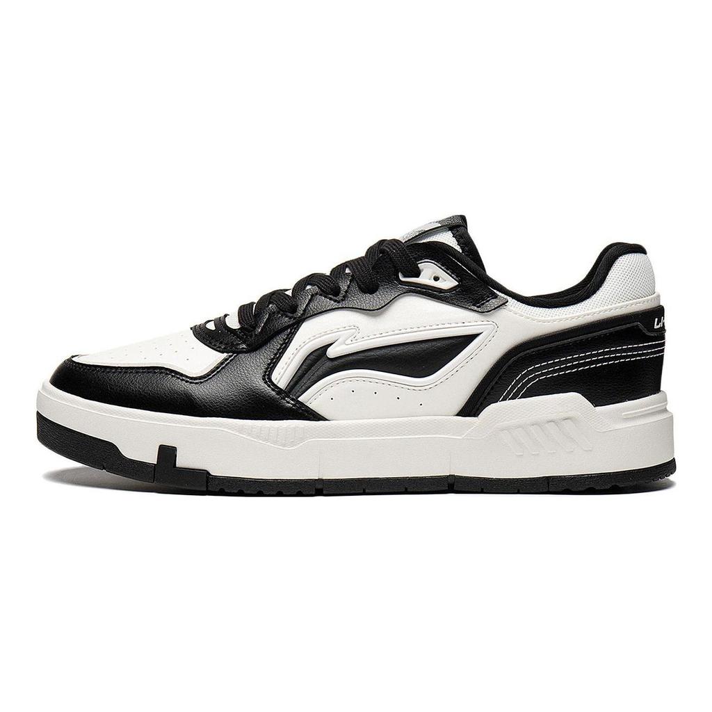 Li Ning Qingchao Synthetic Leather Slip Resistant Abrasion Resistant Low top Skateboard Shoes Men's White Black AGCT009-4