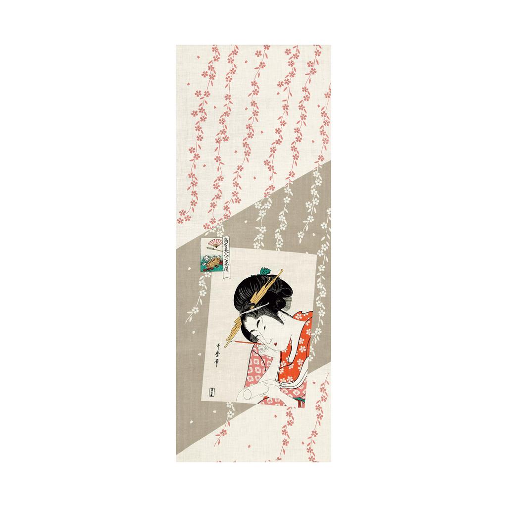 Yamamoto Jin Shoten Double Gauze Tenugui Beautiful Woman with Flower Fan Purely Made in Japan (Official) - Ukiyo-e Tenugui (Utamaro)