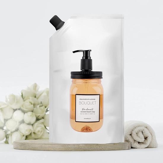 Kimirica Foaming Bouquet Handwasch-Pumpspender + Nachfüll-Kombipackung, 100 % vegan, 2er-Pack, reichhaltiger Schaum, sanft zu den Händen(Frangipanis & Rose, 1L + 500ml)