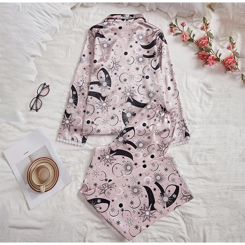 

Женский комплект из двух предметов одежды для сна, весна-осень, атласный топ с длинными рукавами, длинные брюки, комплект из двух предметов, повседневный, удобный домашний костюм XXL фиолетовый