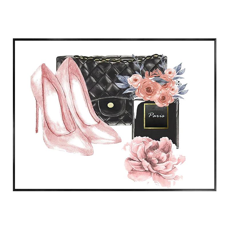 Fashion Woman Perfume Poster Prints Pictures Pink Flower Sexy Lip Make Up Girls Wall Art Canvas Paintings for Nordic Room Decor