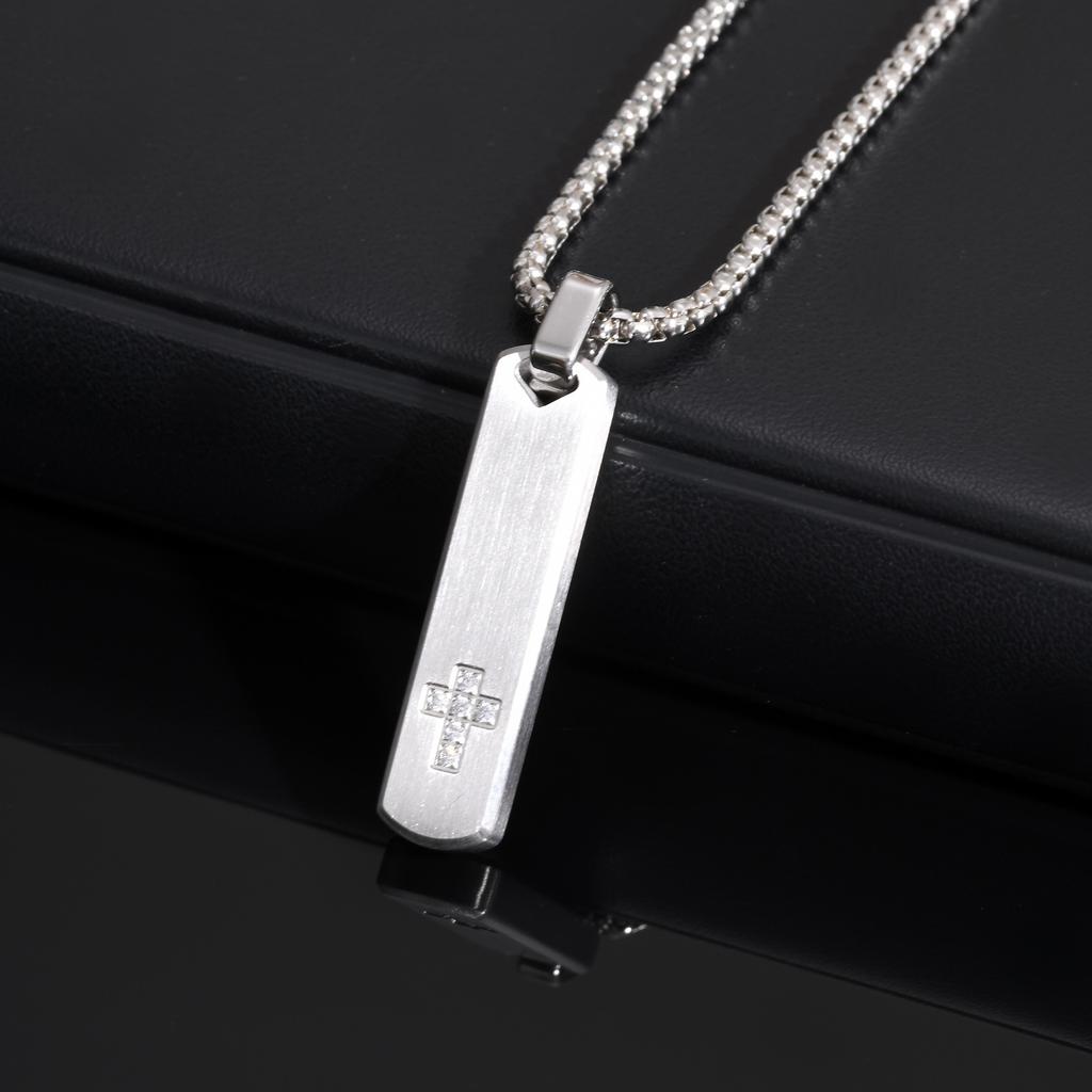 Vnox Mens Silver Color Bar Necklaces, Geometric Stainless Steel Pendant with Box Chain, Minimalst Metal Jewelry Gift for Him