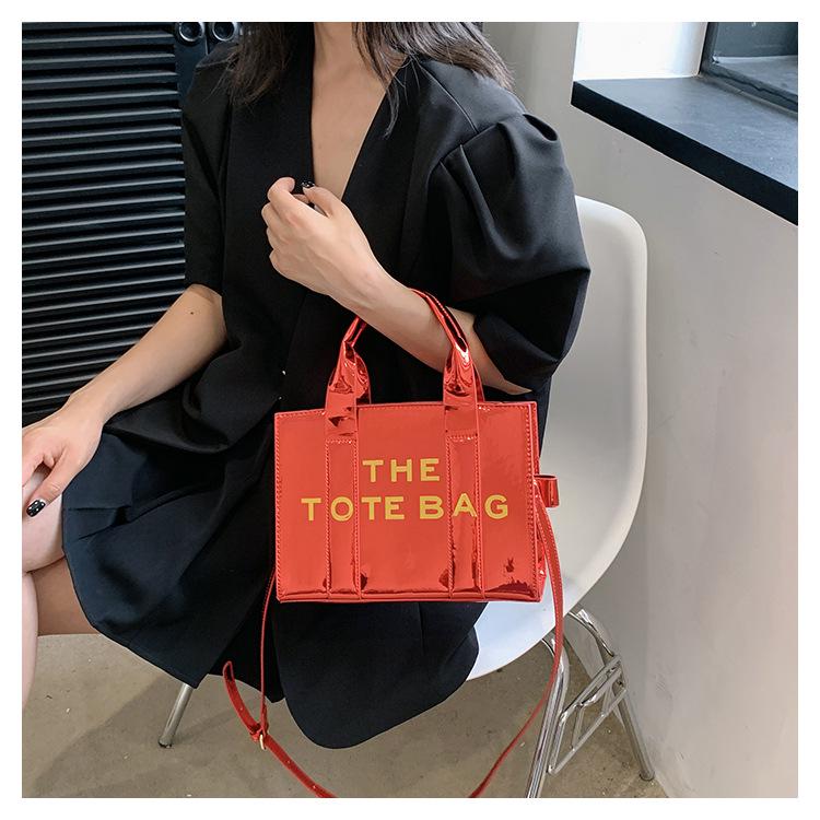 2023 Shiny Patent Leather Lettering Tote Bag for Women - Single Shoulder and Crossbody