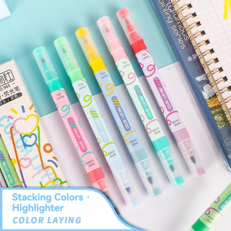 Kit 6 Pezzi Penne Evidenziatori Magici Bicolore Cambia Colore Pastello Diario Studente Scrapbooking Pittura Fai da Te Creazione Scuola Kawaii