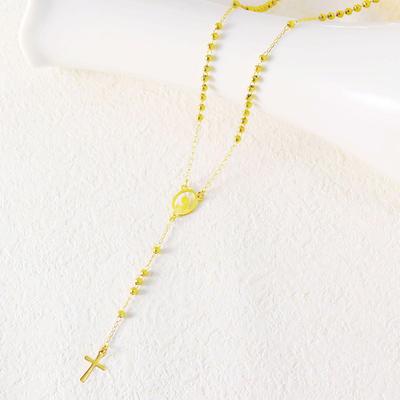 Collana Croce con Perline Madonna e Buddha in Acciaio Inossidabile per Donna