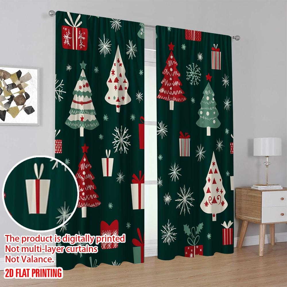 2pcs,2D Plane Printing Creative Curtains Christmas Trees Snowflakes Gifts_d (3) Polyester Woven (without Rod) Room Decor Ldeal