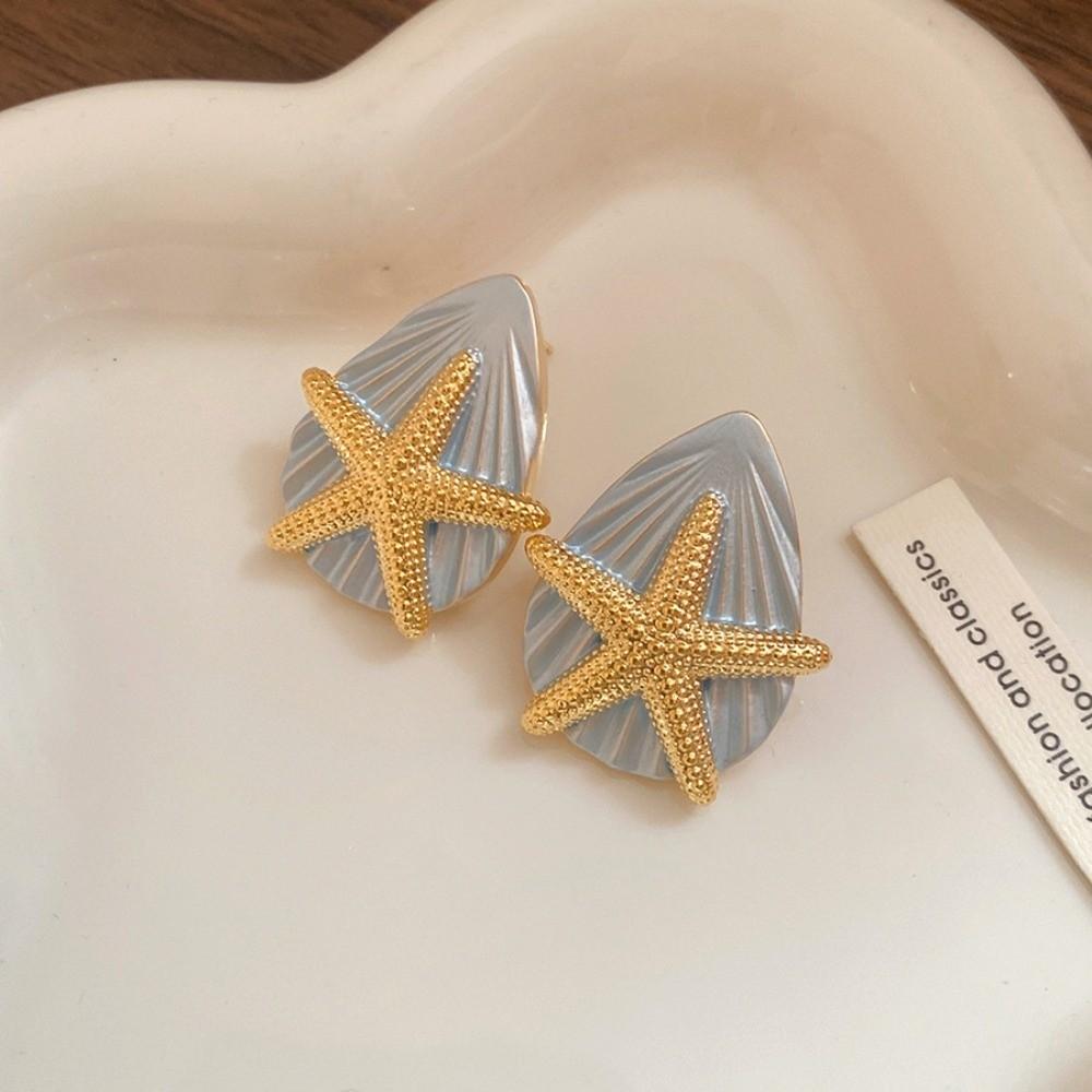 Oil Drip Copper Starfish Ear Studs Shell Shape Star Dangle Earrings Starfish Shell Earrings  Women