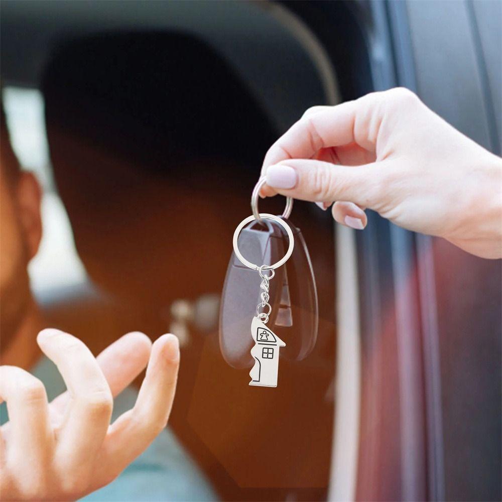 Stainless Steel Couple Keychain Engraved House Keyring Exquisite Lovers Keyring  Jewelry