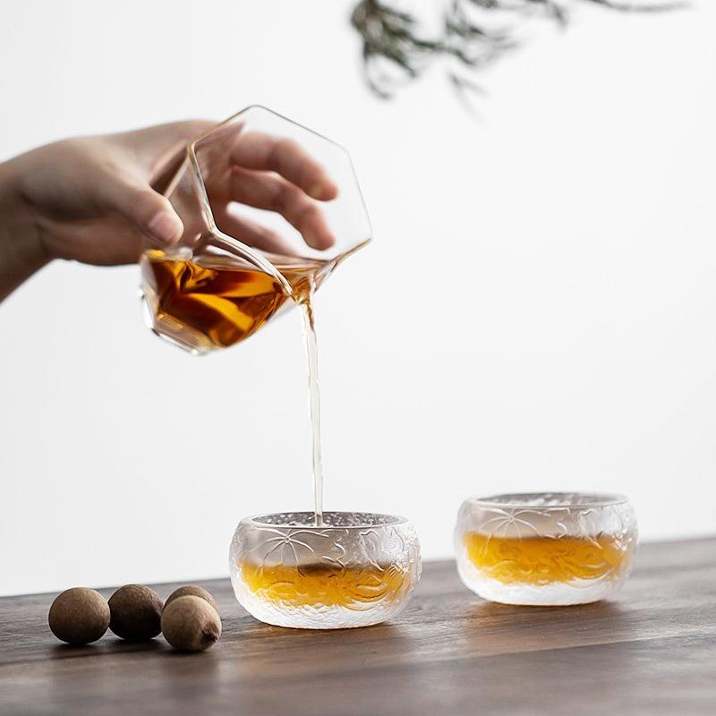 Japanese Handmade Frozen Glass Cup Crystal Glass Retro Teacups Master Cups Chinese Kung Fu Tea Set Transparent Household Teaware