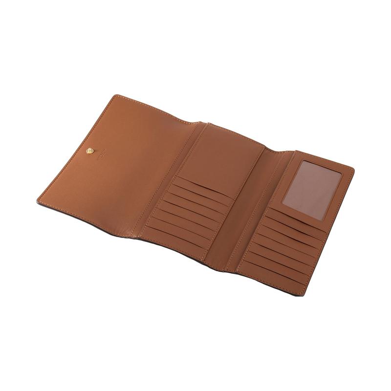 COACH Trifold Wallet 17 Horizontal Printed Fold Coated Canvas Leather Clutch Wallet Women's Brown