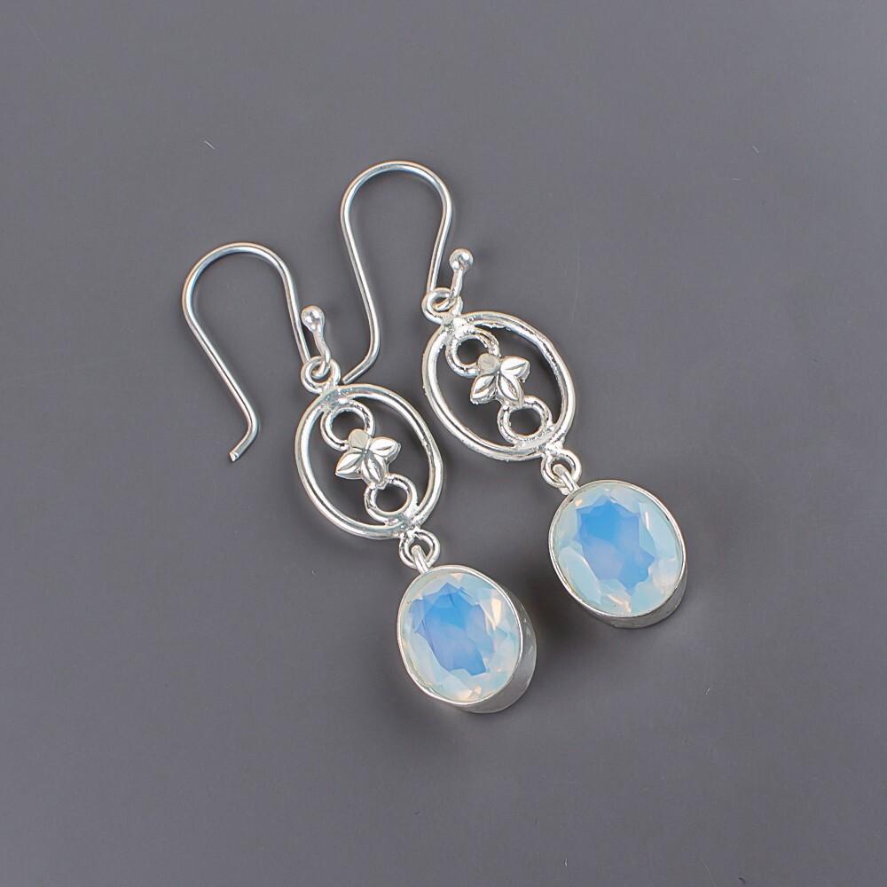 Milky Opal Gemstone 925 Sterling Silver Jewelry Handmade Earrings 2.00" For Her EE-17-14