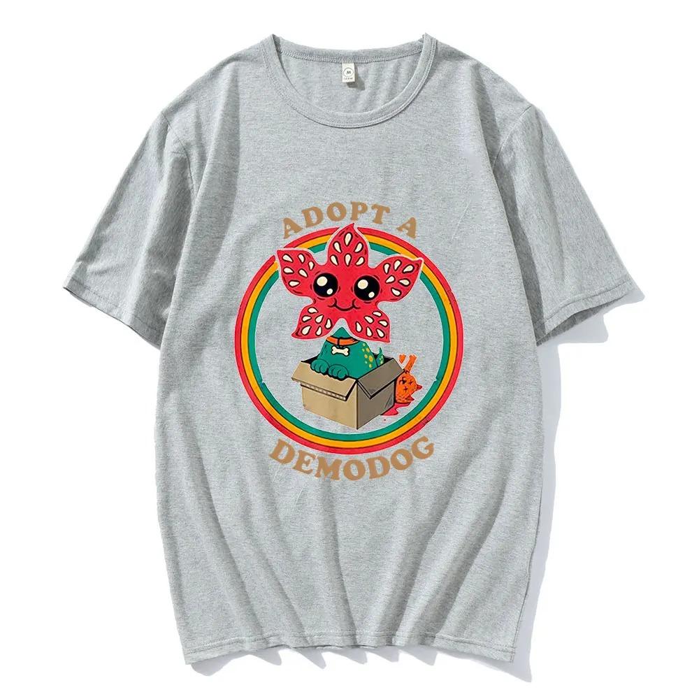 Adopt A Demogorgon Cute Man Eating Flower Pattern T-shirt Men's  Women's Cotton Casual T-shirt Fashion Retro Pure Cotton T-shirt