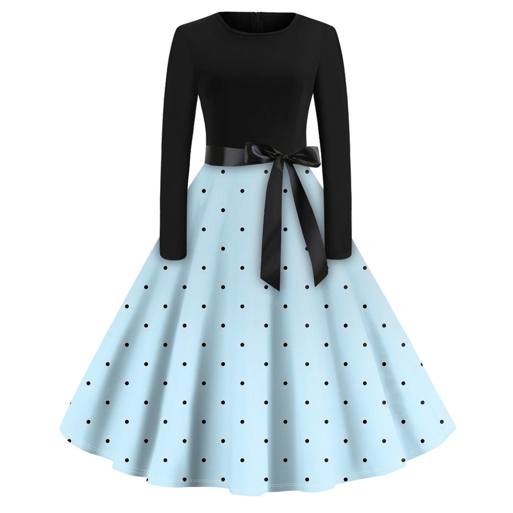 Women's Vintage Geometry Printed Long Sleeve Round Neck Plus Size Evening Prom Dresses