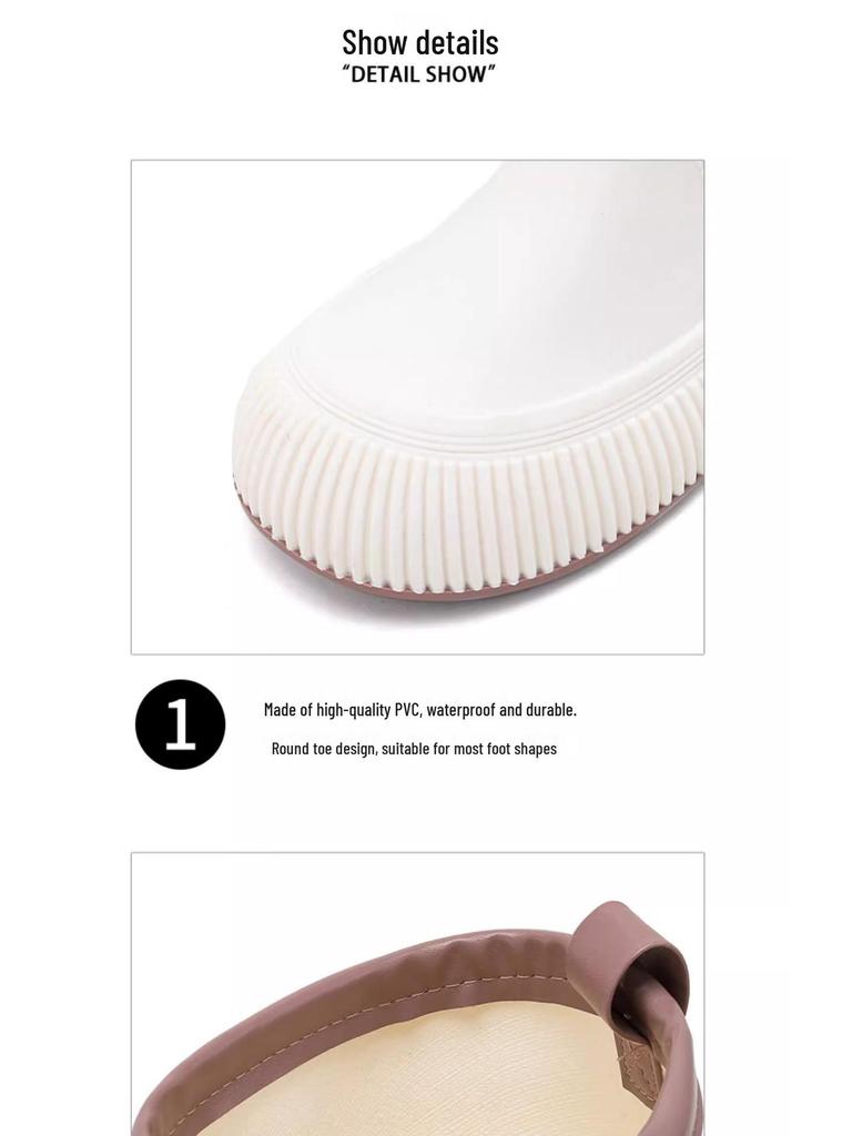 Women's High Tube Japanese Style Fleece-Lined Waterproof Rain Boots - Non-Slip, Lightweight & Wear-Resistant.