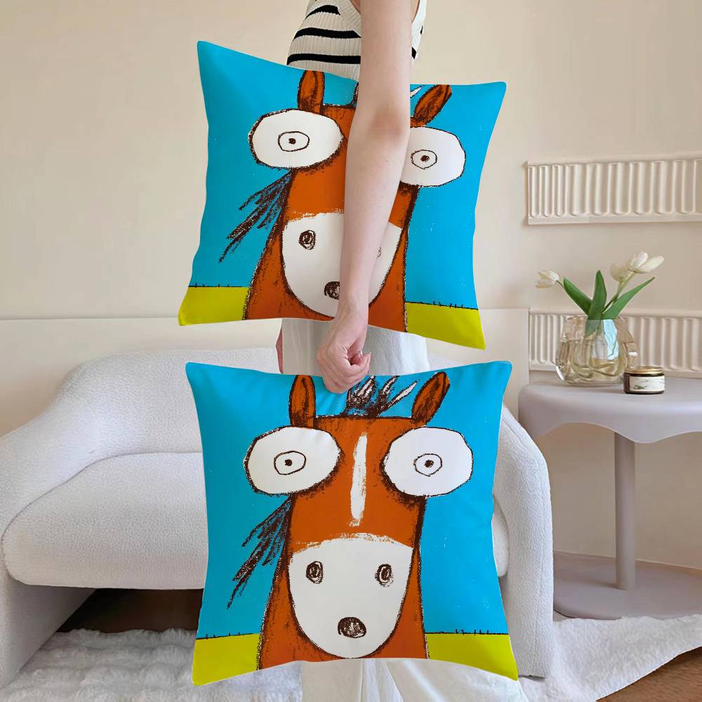 Cute Cartoon Animals Anti-dustmite Pillowcase Invisible zipper silky short plush Sofa cushion cover