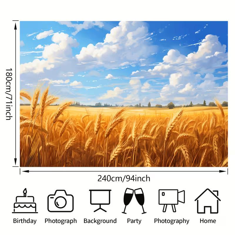 Goldenes Weizenfeld & Blauer Himmel Wandteppich Ästhetische Natur Wandbehang für Raumdekoration