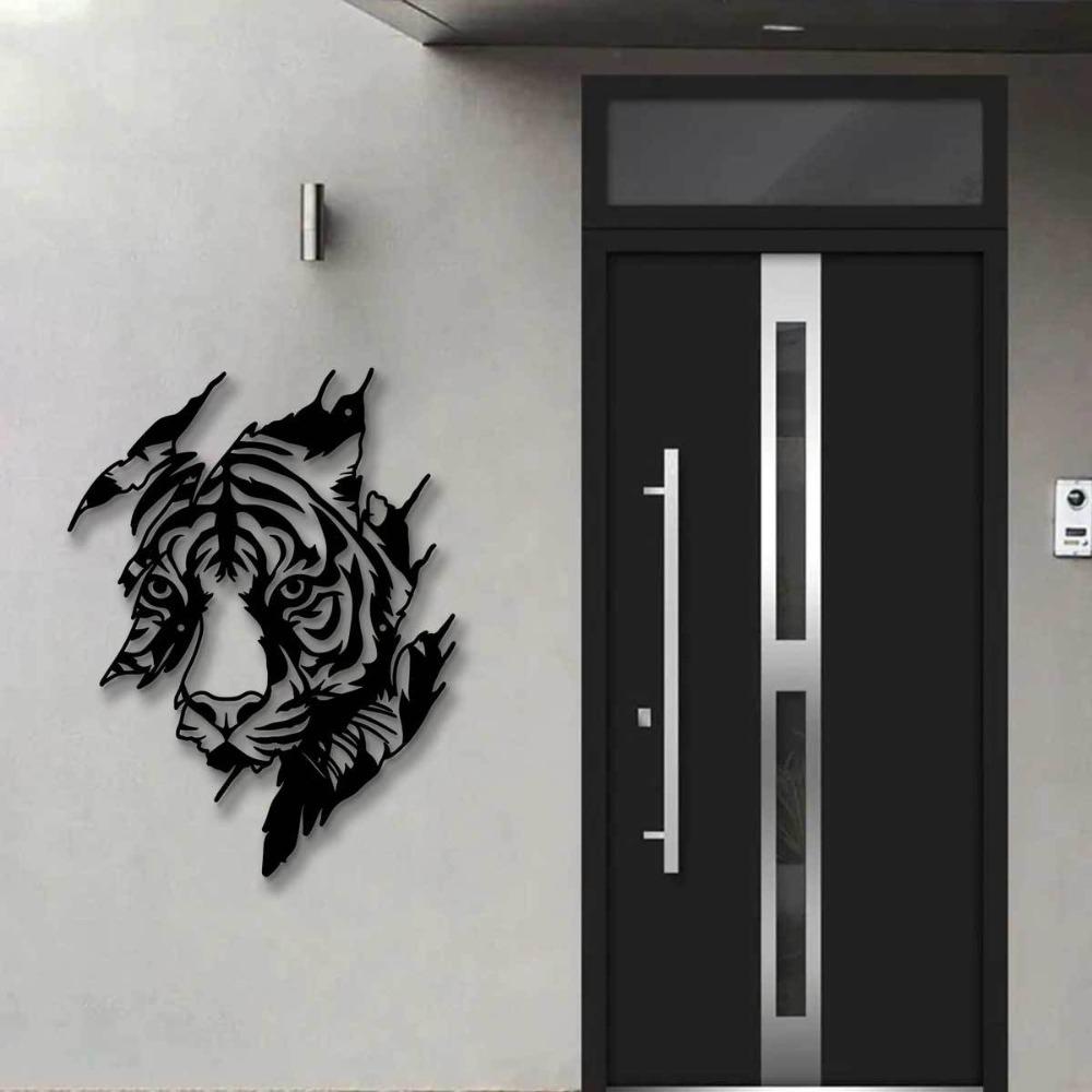 Metal Tiger Wall Sculpture Iron Animal Art Outdoor Indoor Decor for Living Room Yard Balcony Garden
