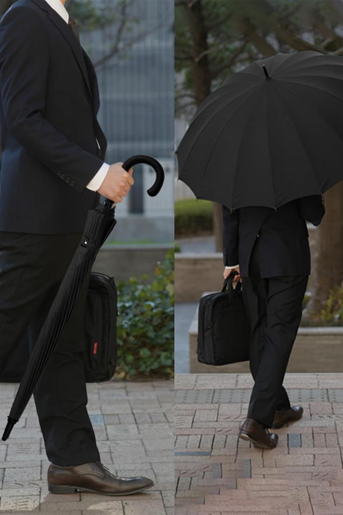 SUKIO Long The Perfect Adult Solid Opening Jump Super Teflon Suitable for Rain or Includes Umbrella Pouch Umbrella, 16-Rib Fiberglass, 65cm, Umbrella,