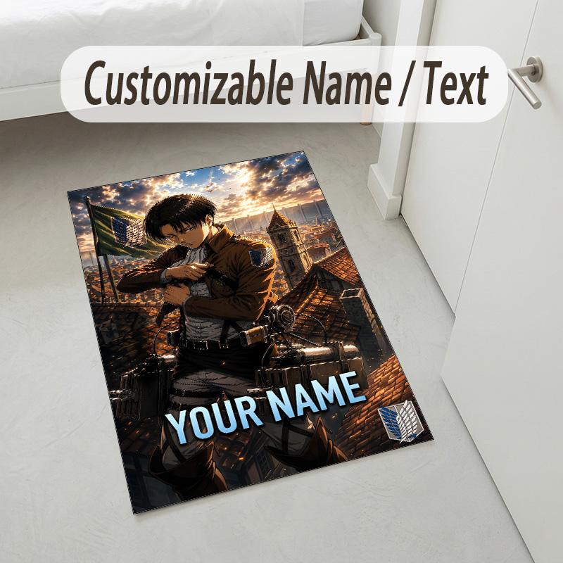 Personalized Crystal Velvet Carpet,Attack on Titan Custom Printed Name, Plush Area Rug For Home Indoor Decor
