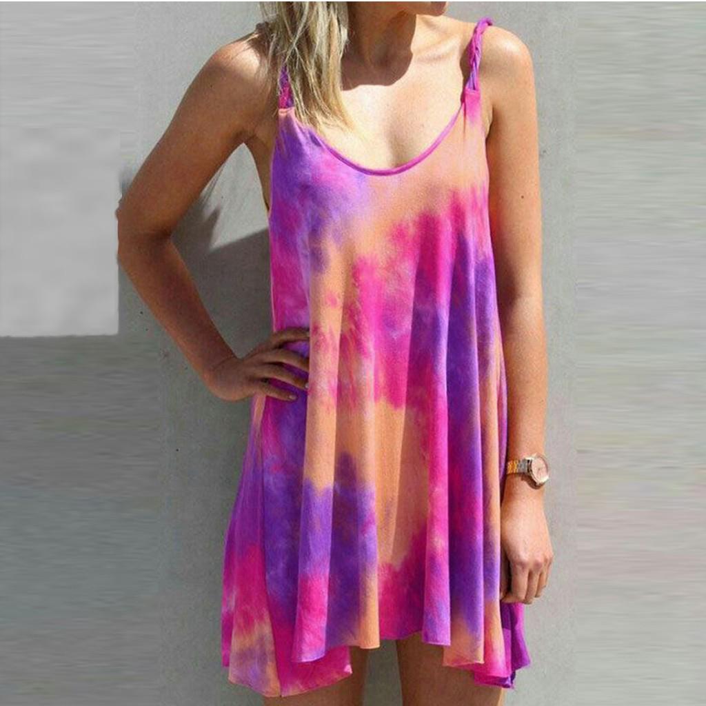 Dámské letní plus size batikované ležérní swingové tričko bez rukávů s nepravidelným lemem