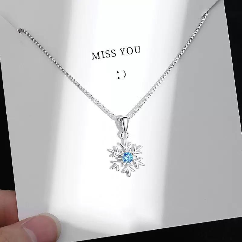 

Sterling Silver Snowflake Necklace - Autumn Luxury Clavicle Chain for Women, 2022 Christmas Gift White Diamond Pendant (Chain Not Included)