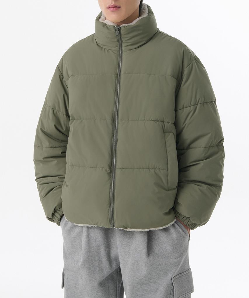 Musinsa Standard Daily Puffer Reversible Fleece Short Padded Jacket [Khaki/Cream]