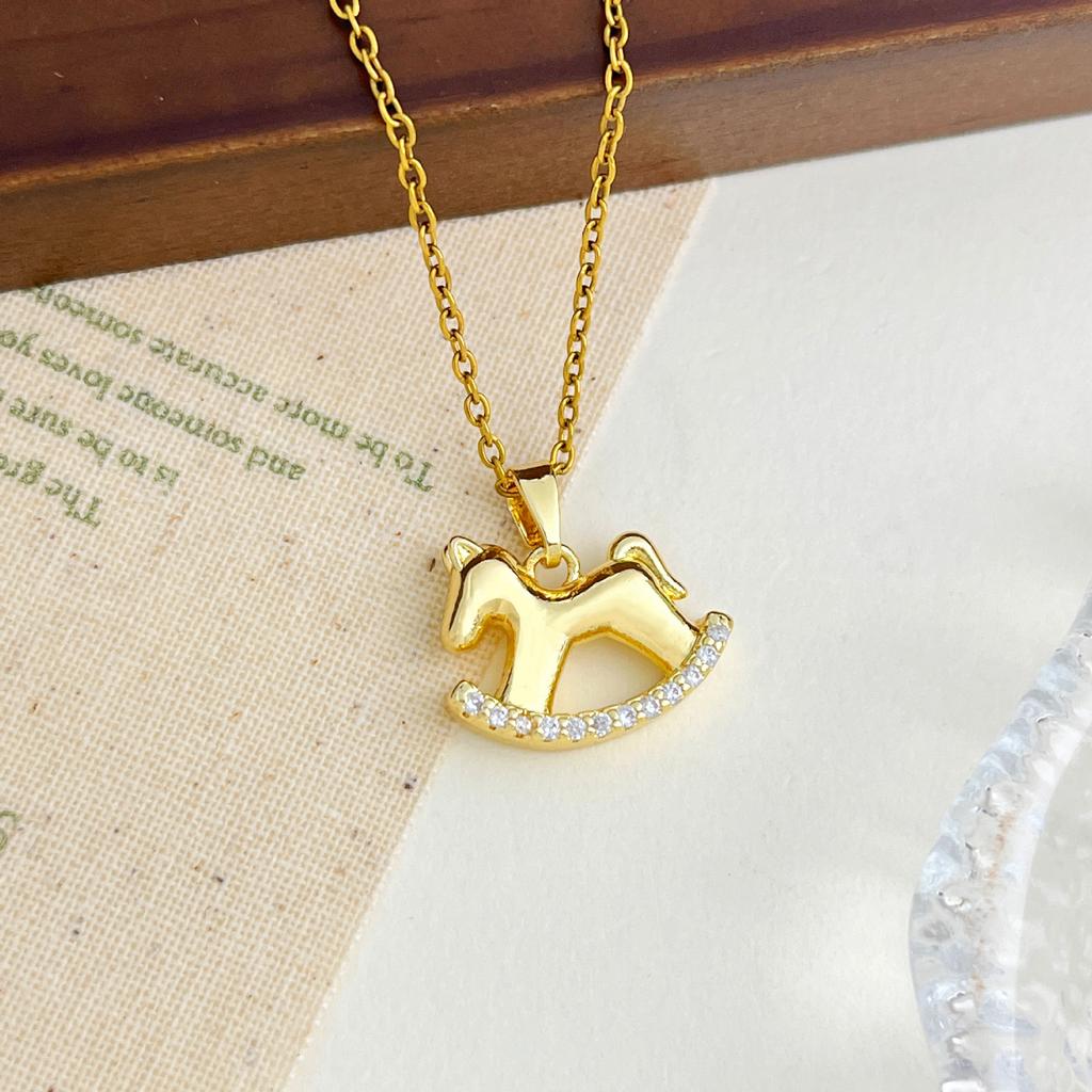 Colorful Zodiac Horse Necklace - A Unique and Versatile High-End Titanium Steel Necklace with a Touch of Sophistication