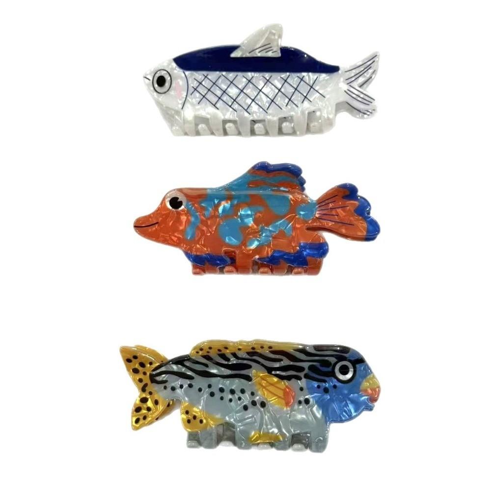 Cartoon Pattern Acrylic Hair Claw Animal Design Sardine Claw Clips Cute Fish Series Claw  Women Use