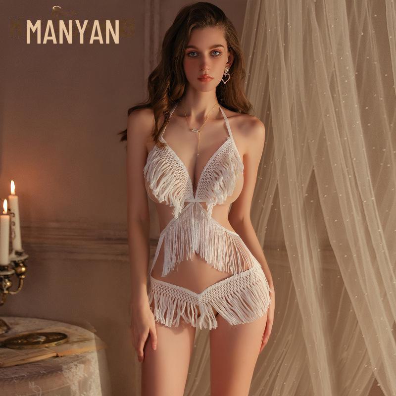 Manyan Cotton Tassel Halter Neck Lingerie Pajama Set