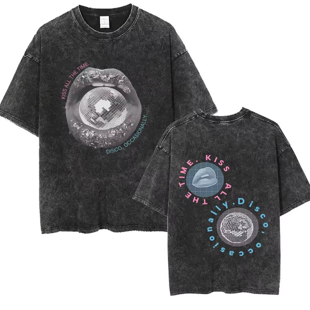 Küss Mich Immer Disco Gelegentlich Gewaschen Vintage T-Shirts Geschenk für Fans Männer Frauen Mode Popmusik Streetwear Männlich Oversized T-Shirt