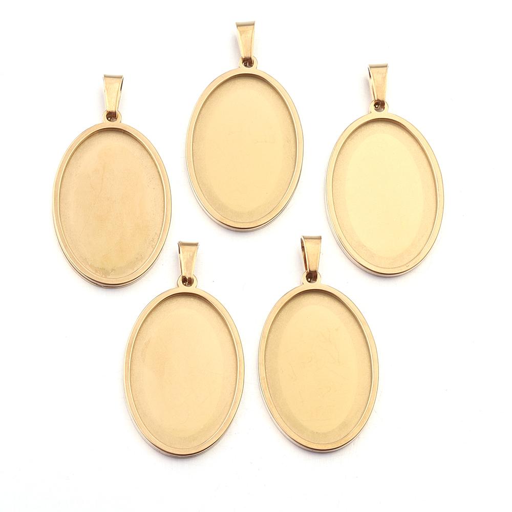 2-5pcs/Lot Oval Stainless Steel Cabochon Base Settings Tray Blank Charms for Jewelry Making Supplies Necklace Pendant Base