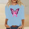 Women's Breast Casual Top with 3/4 Sleeves Round Neck Loose Fit Printed Ribbon Heart Butterfly Pattern for Daily Wear