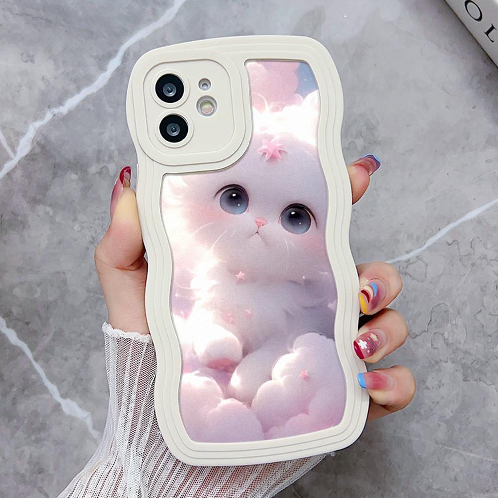 Shockproof Phone Case For iPhone 11 15 12 13 14 Pro Max XR XS X 7 8 Plus 6S SE  Soft TPU Silicone Wave Cute Cat Cover Funda